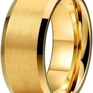 Hokygoky 10mm Gold Tungsten Carbide Ring for Men and Women - Beveled Edges, Matte Finish, Perfect Engagement and Wedding