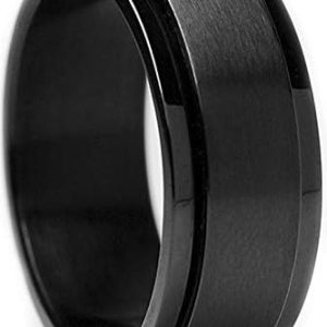Metal Masters Co. Men's 8MM Black Stainless Steel Spinner Ring - Durable Anxiety Relief Band for Stress & Fidgeting