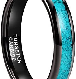 TUTISS Tungsten Rings for Men & Women | 4mm 6mm 8mm Crushed Turquoise Inlay Wedding Bands | I Love You Engraved | Comfor